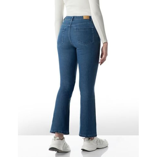 INKD Women's Flared Bootcut Mid Rise Jeans - High-Rise | Enzyme Wash | Classic 5 Pocket Styling (INKSS24WJN-410-Denim Delight-30)