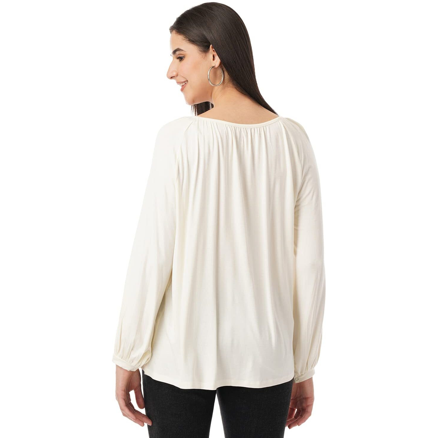 FYLTR Women's Solid Regular Fit Blouse (FYLSS23WKT-007_Ivory White L)