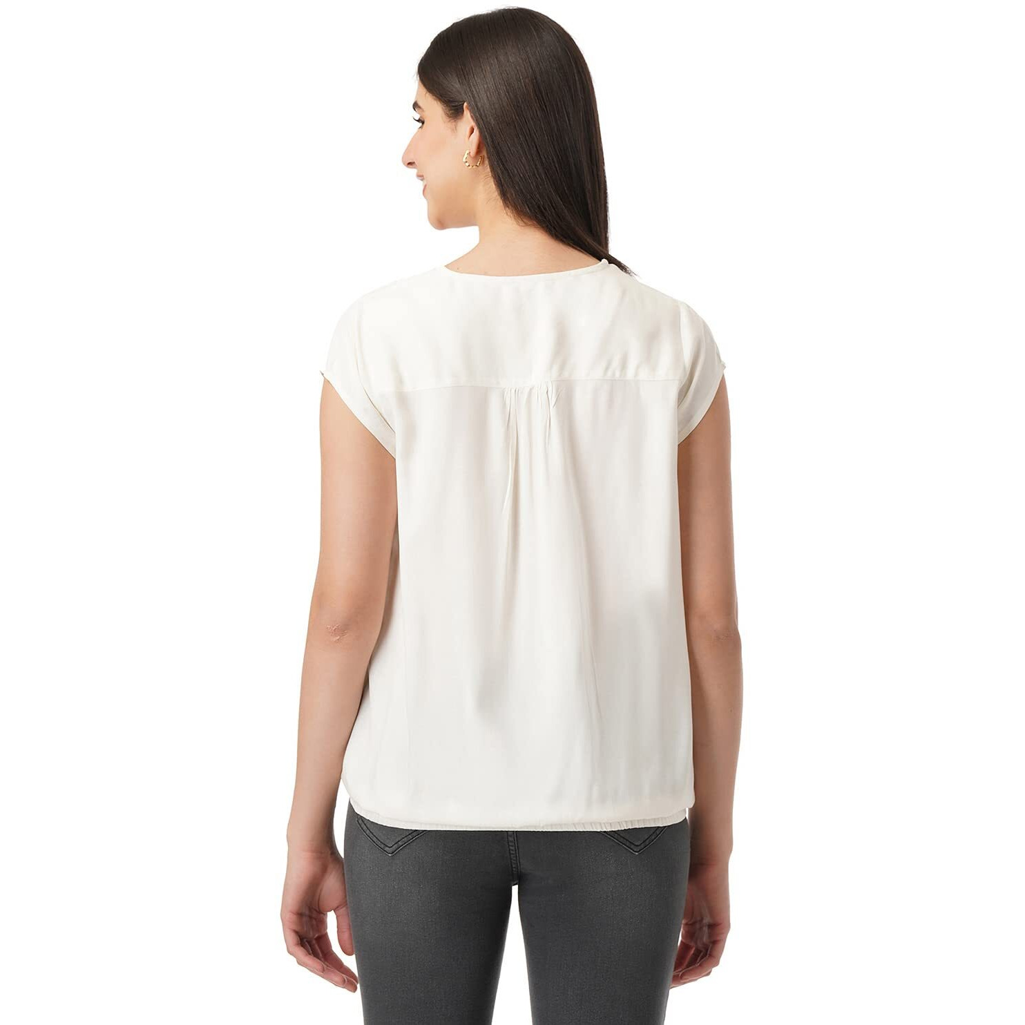 FYLTR Women's Solid Regular Fit Blouse (FYLSS23WB-024_Ivory White L)