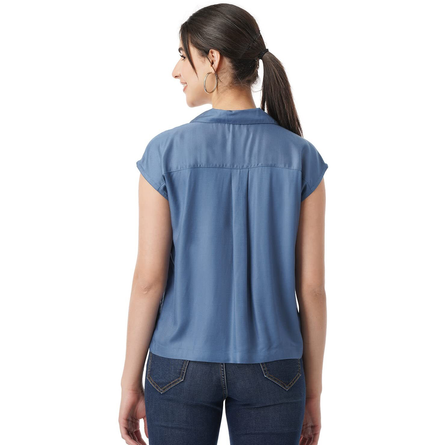 FYLTR Women's Solid Regular Fit Blouse (FYLSS23WB-021_Stellar Blue S)