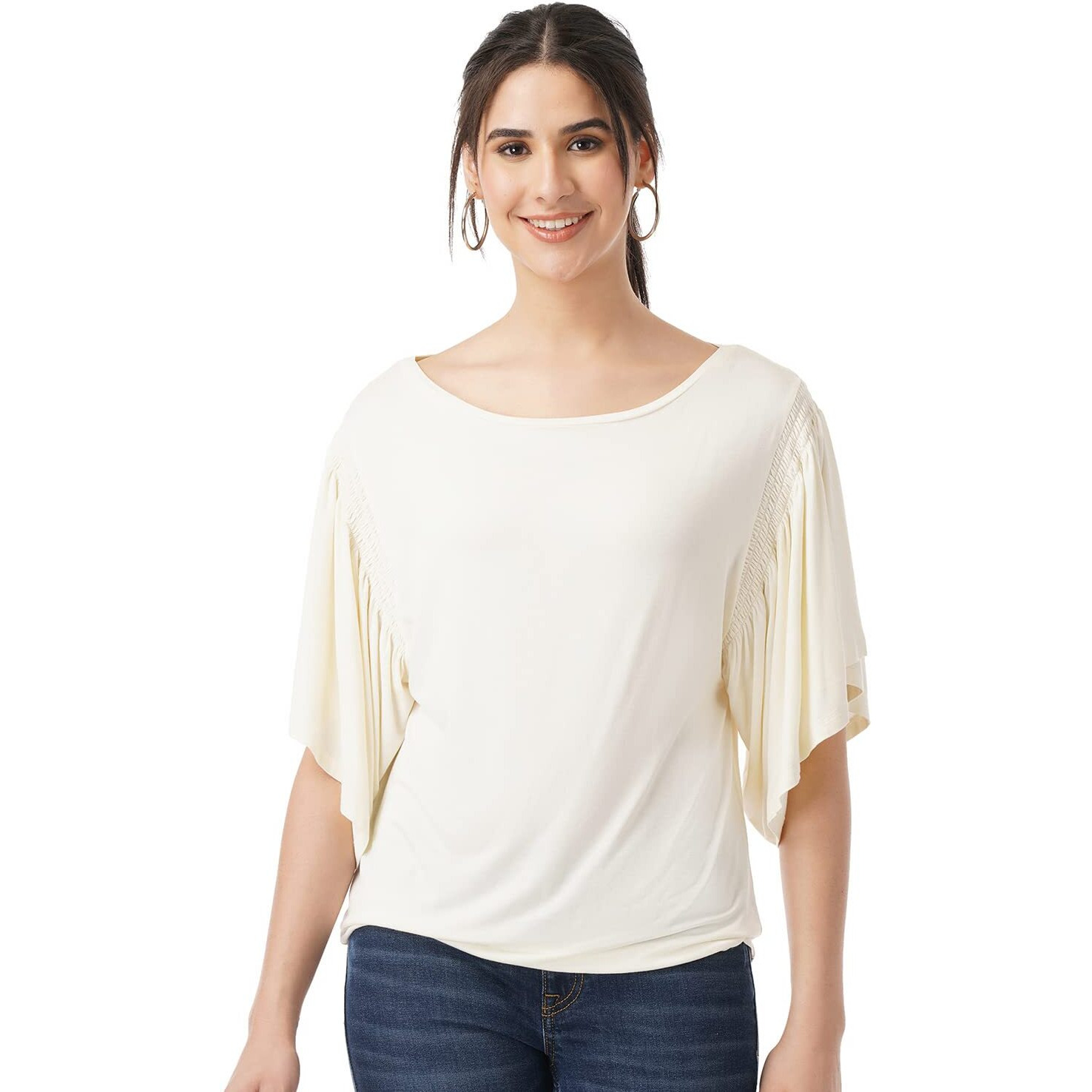 FYLTR Women's Solid Regular Fit Blouse (FYLSS23WKT-009_Ivory White XXL)