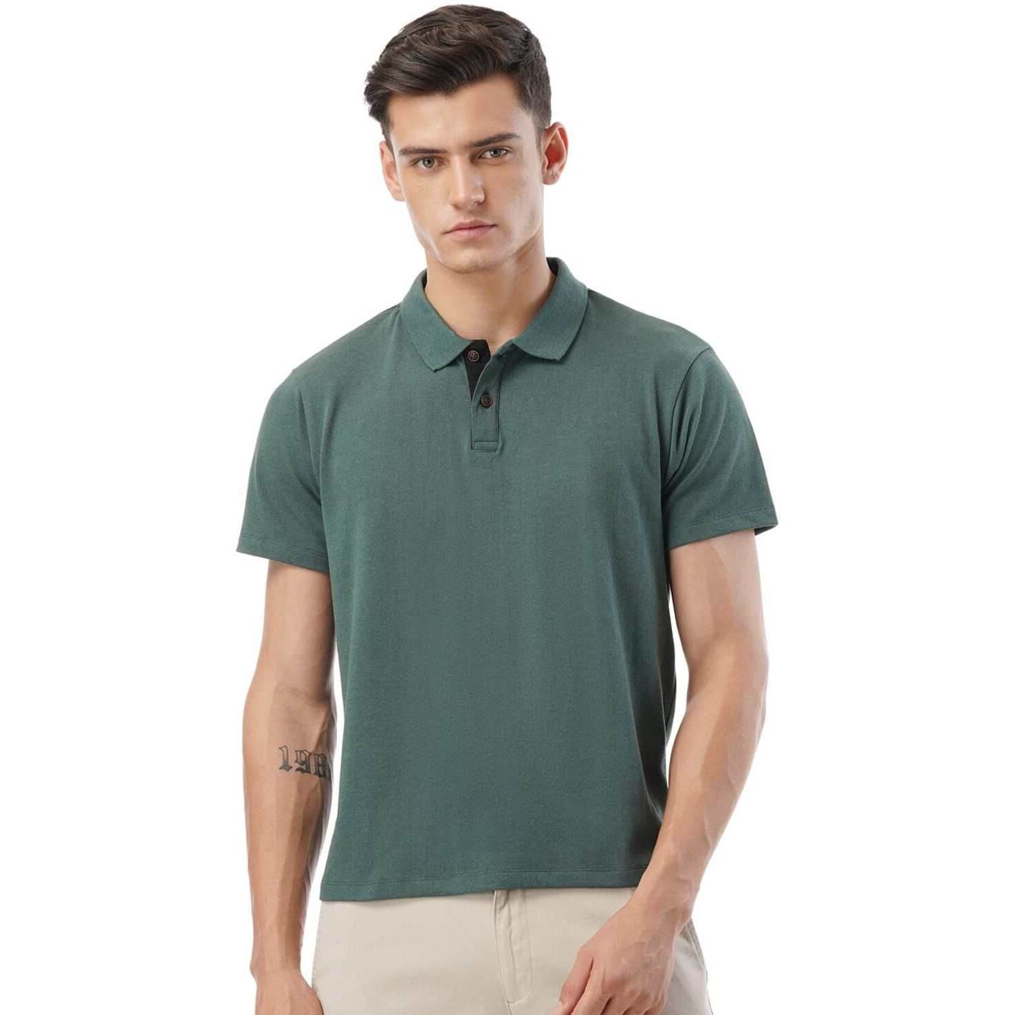 FYLTR Men's Solid Regular Fit Polo Shirt (FYLSS23MP-005_Ever Green L)