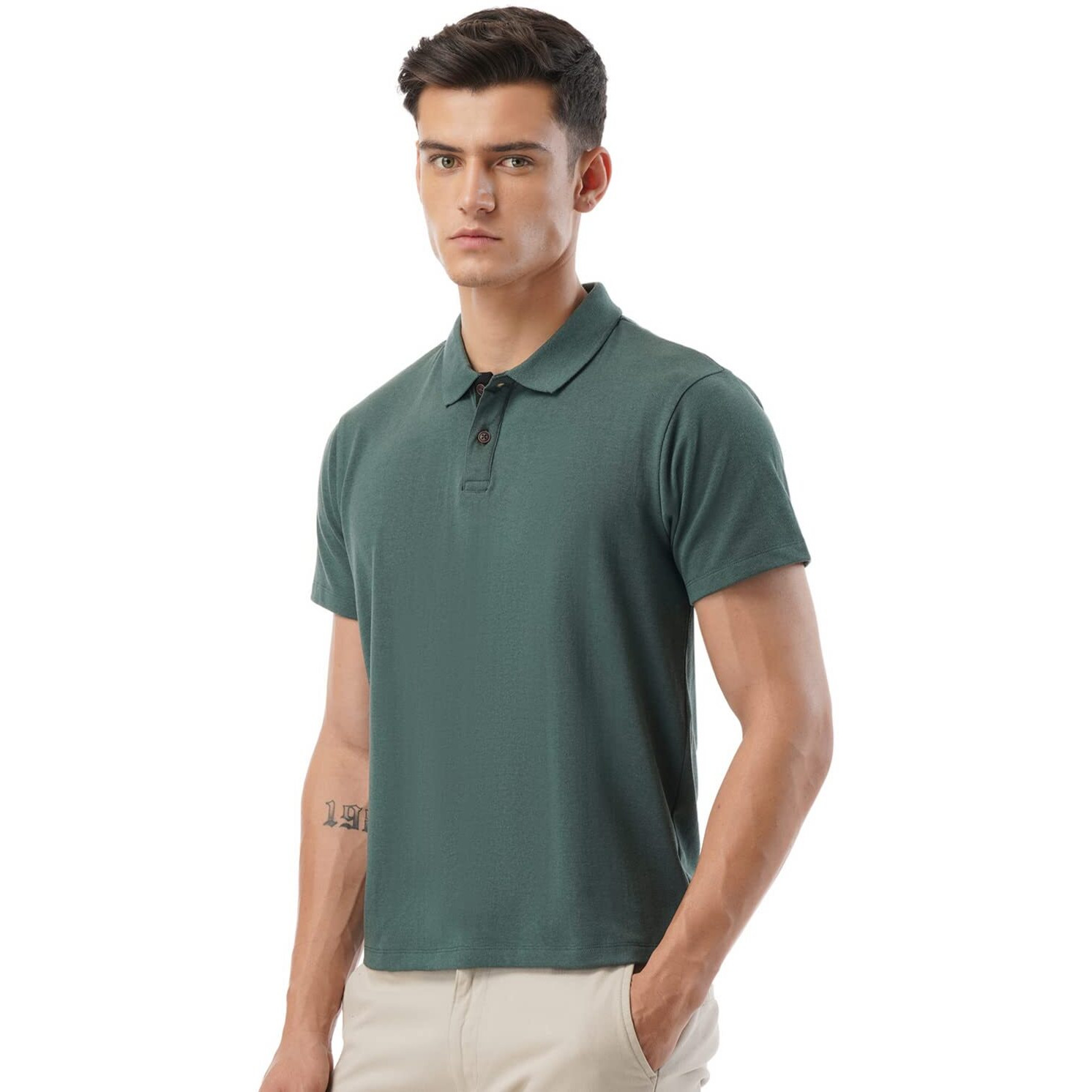 FYLTR Men's Solid Regular Fit Polo Shirt (FYLSS23MP-005_Ever Green L)