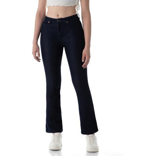 INKD Women's Flared Bootcut Mid Rise Jeans - High-Rise | Enzyme Wash | Classic 5 Pocket Styling (INKSS24WJN-410-Dark Knight-32)