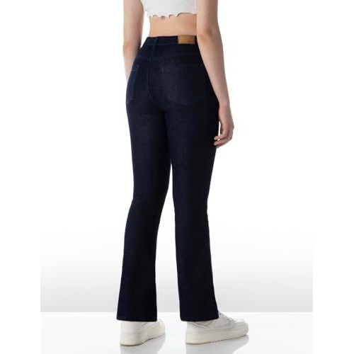 INKD Women's Flared Bootcut Mid Rise Jeans - High-Rise | Enzyme Wash | Classic 5 Pocket Styling (INKSS24WJN-410-Dark Knight-32)