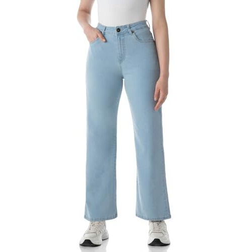 INKD Women's Wide Leg Jeans - High Rise | Enzyme Wash | Classic 5 Pocket Styling (INKSS24WJN-407-Seaside Slate-30)