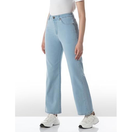 INKD Women's Wide Leg Jeans - High Rise | Enzyme Wash | Classic 5 Pocket Styling (INKSS24WJN-407-Seaside Slate-30)