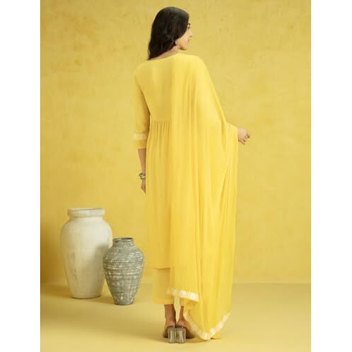 Kaari Rayon Womens Kurta Set (KAAAW24WSKD-70018_Amaltas Yellow_M)