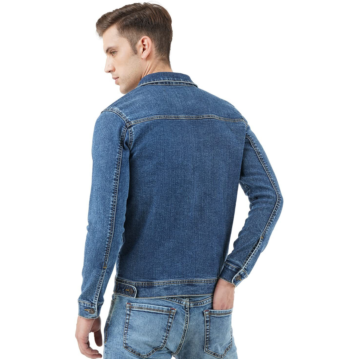 INKD Men's Stretch Denim Jacket (INDIGO - Denim divine, S)
