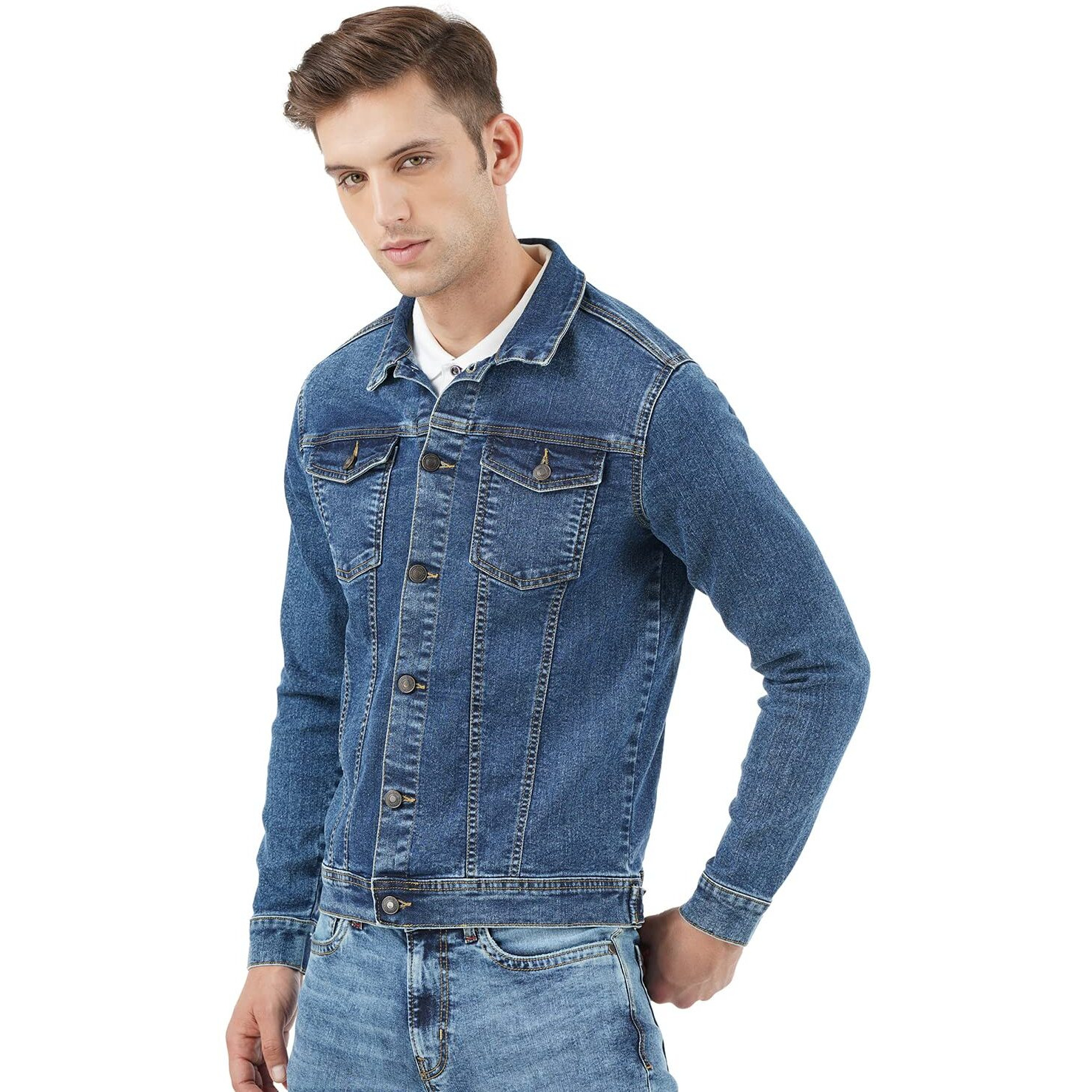 INKD Men's Stretch Denim Jacket (INDIGO - Denim divine, S)