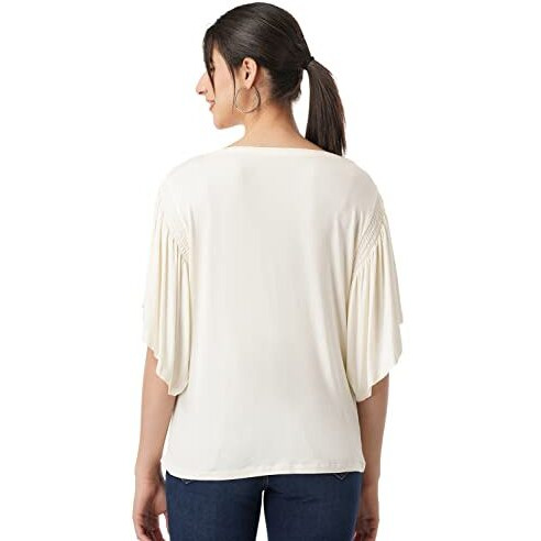 FYLTR Women's Solid Regular Fit Blouse (FYLSS23WKT-009_Ivory White L)