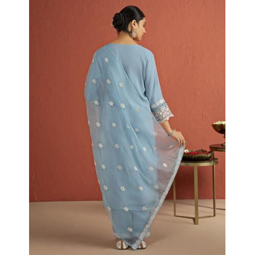 Kaari Rayon Staple 3 PCS Women Kurta Set (KAAAW26WSKD-82026_Jodhpur Blue