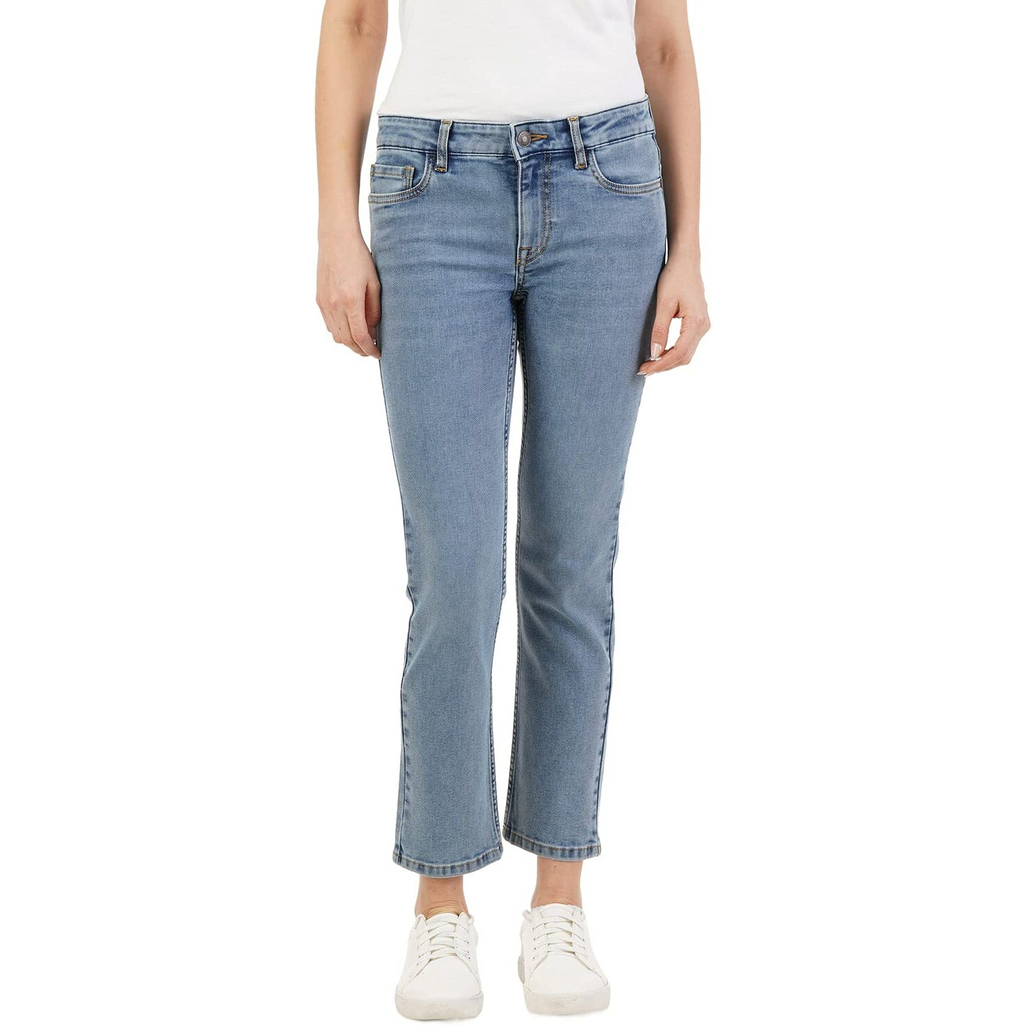 INKD Women's Mid Rise Straight Jeans (INKSS23WJN-013_Denim Drama_32), Green