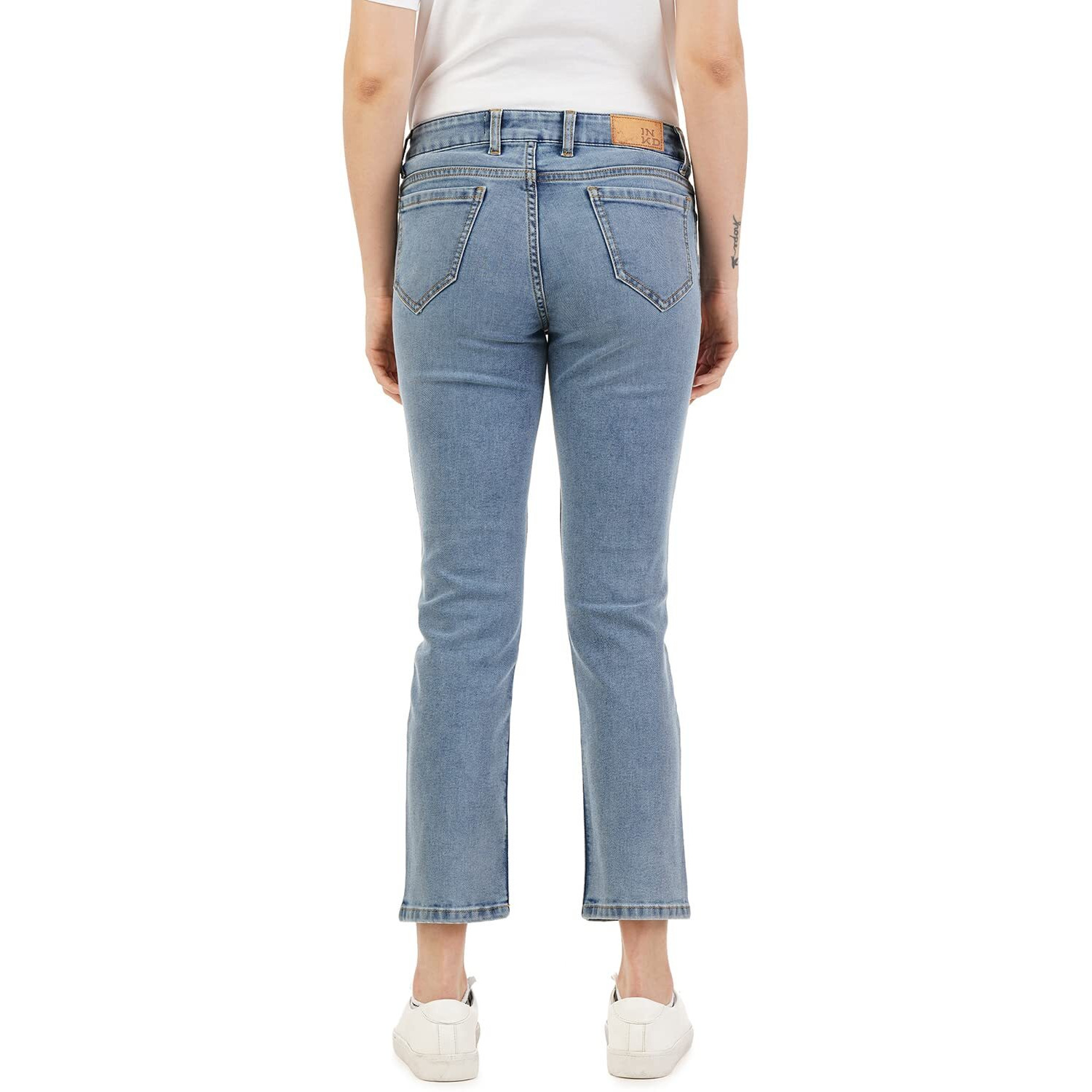 INKD Women's Mid Rise Straight Jeans (INKSS23WJN-013_Denim Drama_32), Green