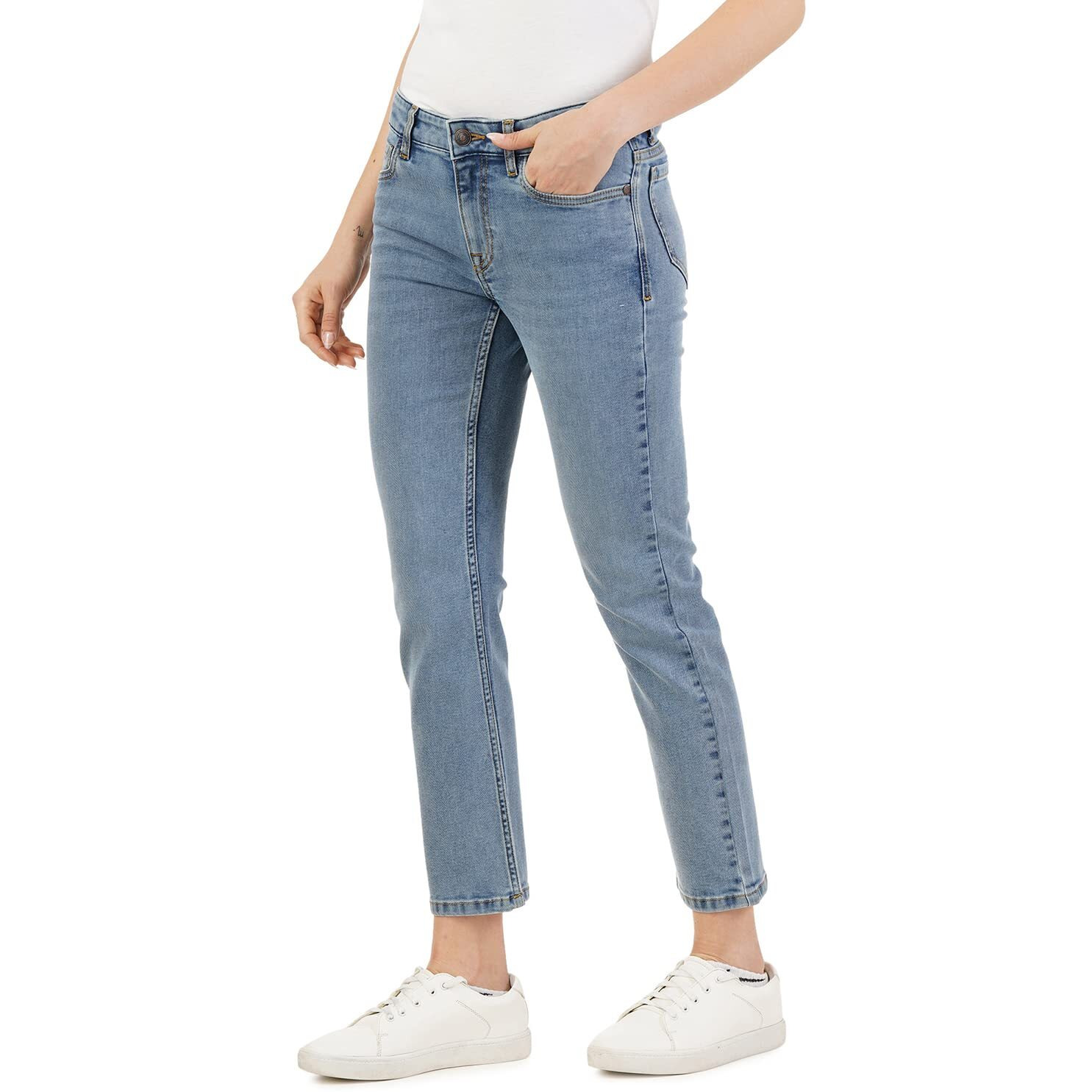 INKD Women's Mid Rise Straight Jeans (INKSS23WJN-013_Denim Drama_32), Green