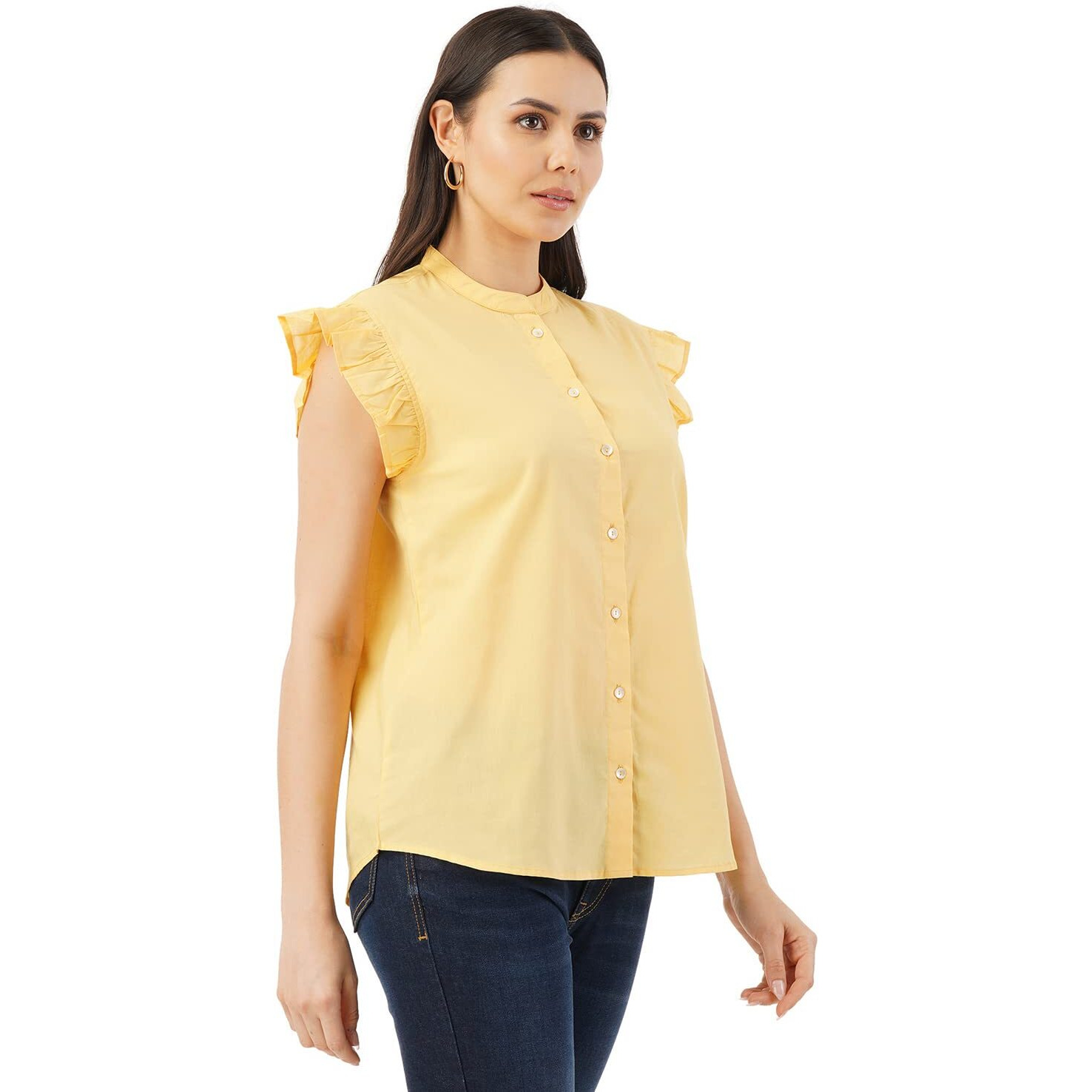 FYLTR Women's Solid Regular Fit Blouse (FYLSS23WB-013_Yell-ove M)