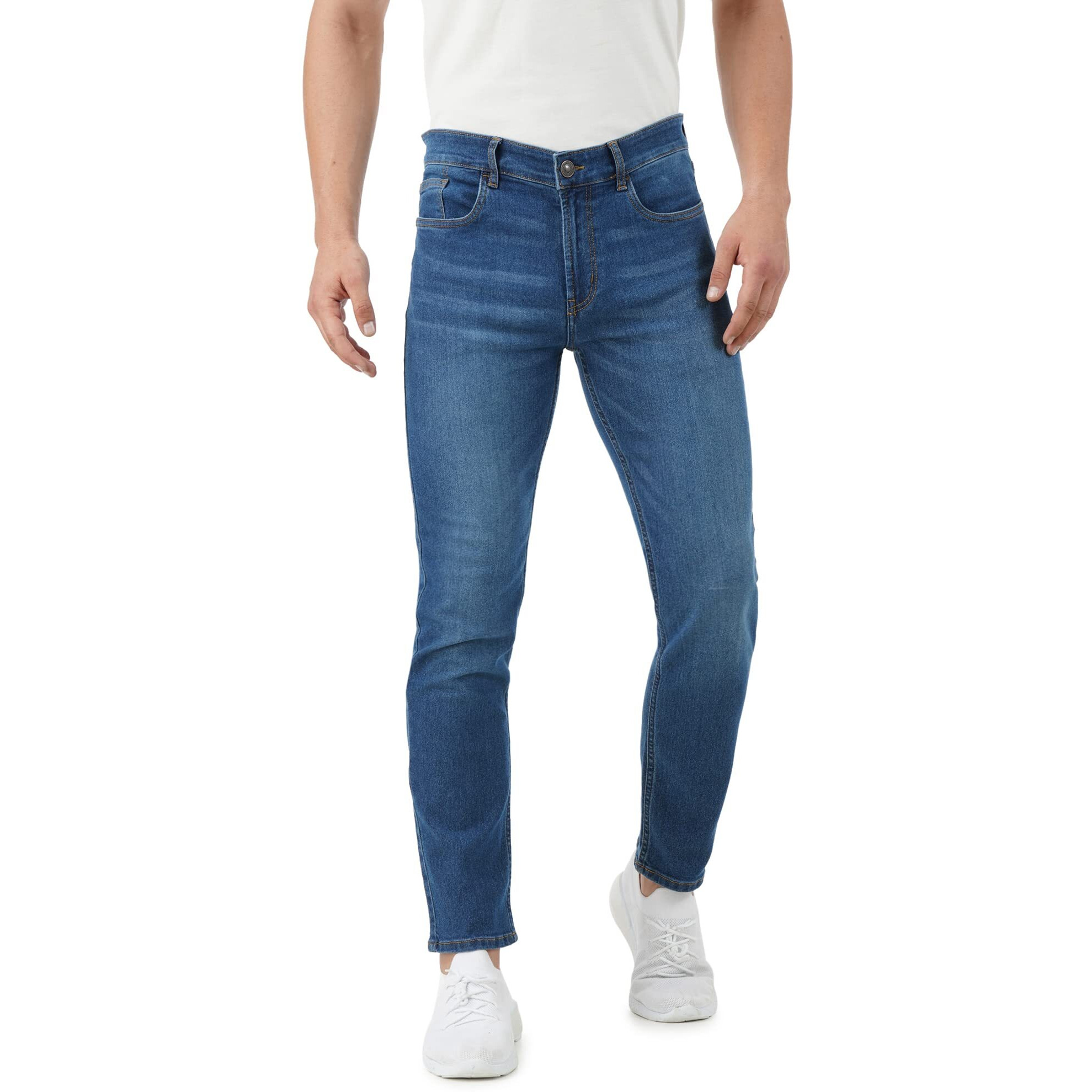 INKD Men's Stretchable Regular Fit Jeans (INDIGO - Marine Blue, 34)