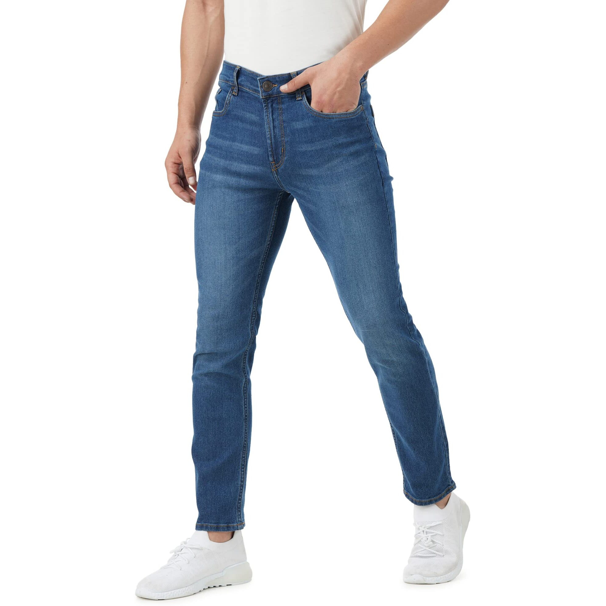 INKD Men's Stretchable Regular Fit Jeans (INDIGO - Marine Blue, 34)