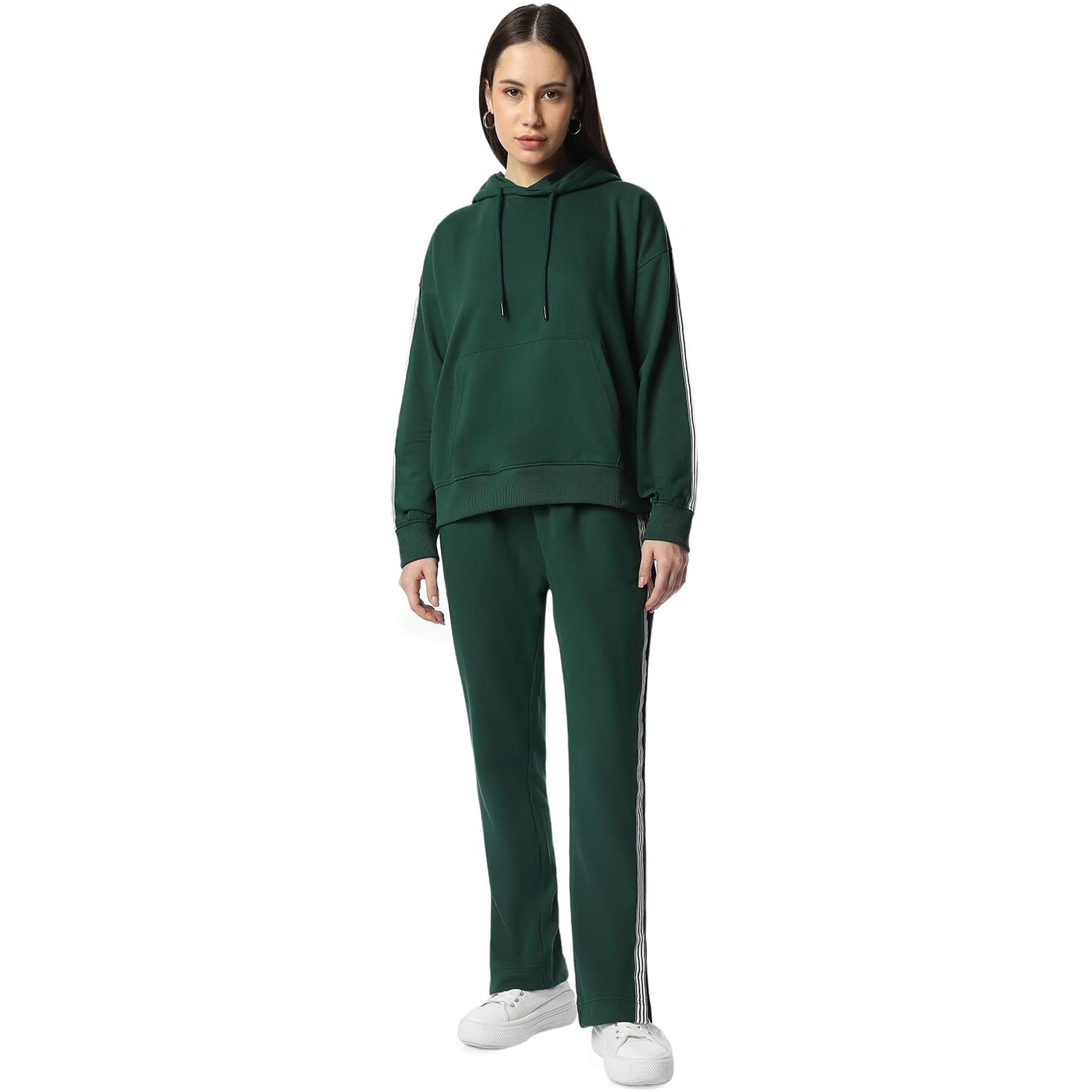FYLTR Women's Drop Shoulder Hoodie & Joggers Set With Contrast Branded Tape on Sleeve and Jogger Side Seam - Rib Hem & Cuff | Slit Detail at Hem