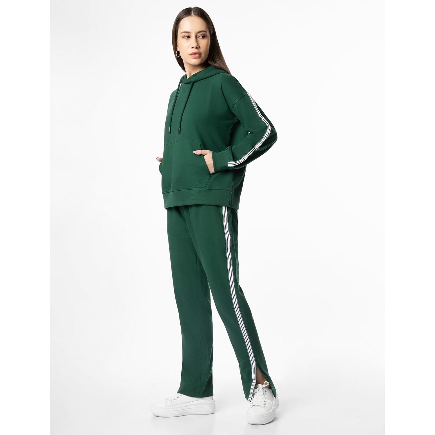 FYLTR Women's Drop Shoulder Hoodie & Joggers Set With Contrast Branded Tape on Sleeve and Jogger Side Seam - Rib Hem & Cuff | Slit Detail at Hem