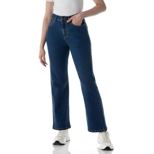 INKD Women's Wide Leg Jeans - High Rise | Enzyme Wash | Classic 5 Pocket Styling(INKSS24WJN-407-Denim Delight-36), Blue