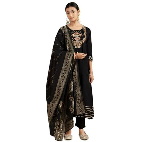Kaari Rayon Staple Women's Kurta Set (KAAAW24WSKD-92031_Kohl Black