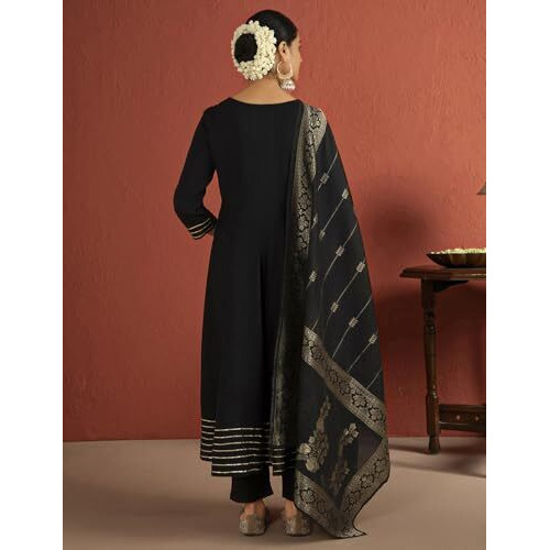 Kaari Rayon Staple Women's Kurta Set (KAAAW24WSKD-92031_Kohl Black