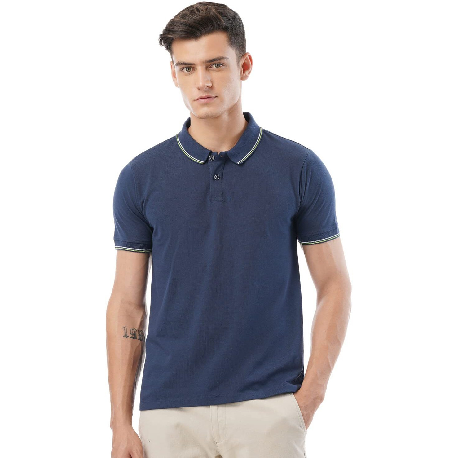 FYLTR Men's Slim Fit Polo T-Shirt with Contrast Tipping Collar - Soft Handfeel