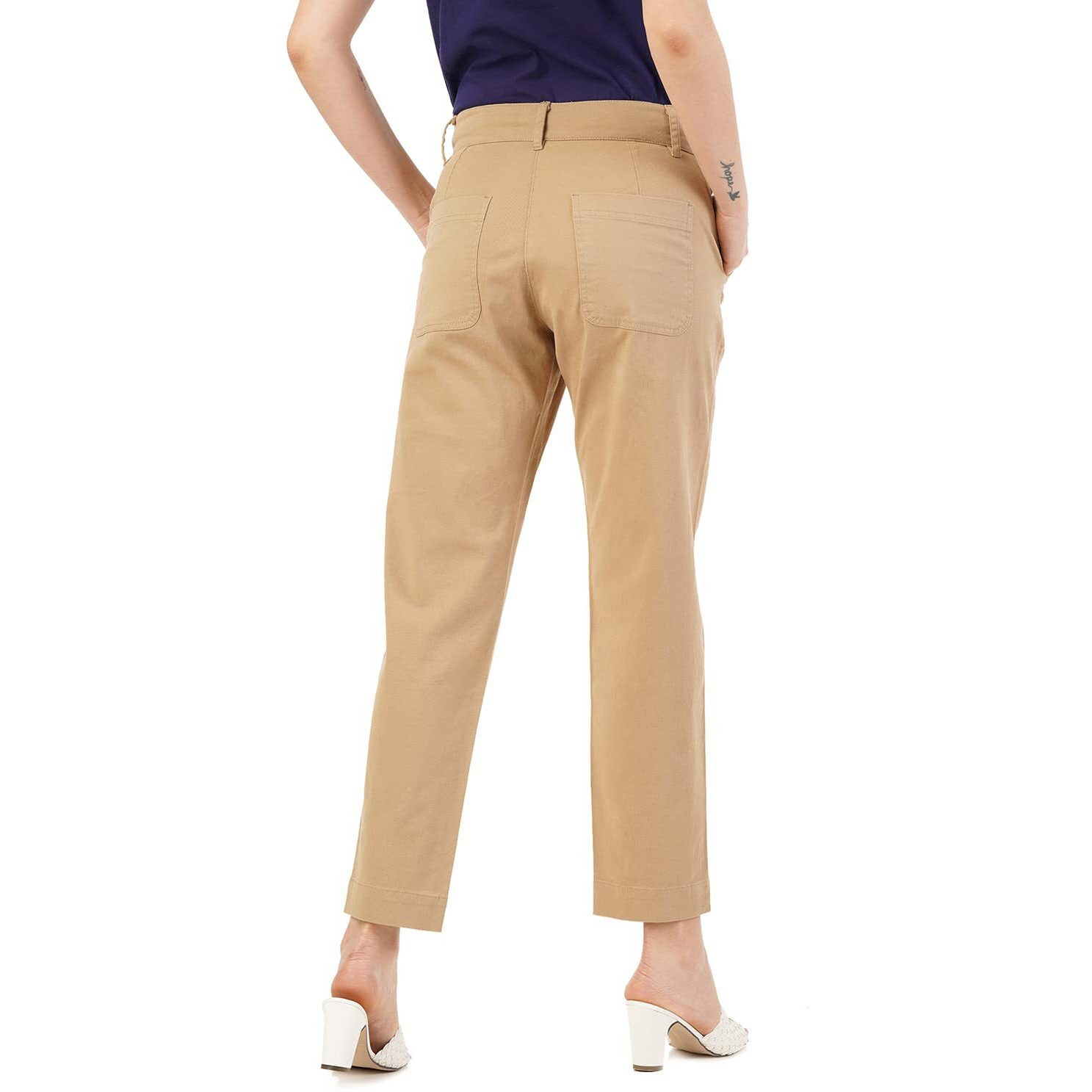 FYLTR Womens Regular Stretch Cotton, Comfortable, Soft Khaki Trousers