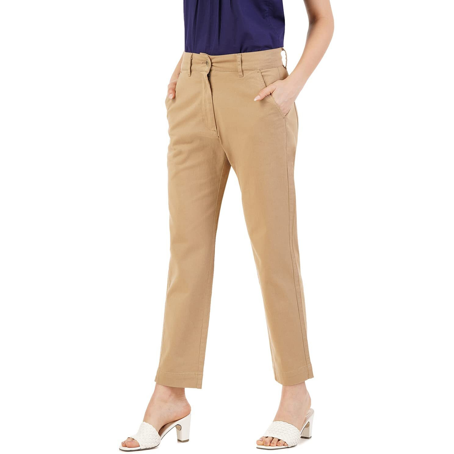 FYLTR Womens Regular Stretch Cotton, Comfortable, Soft Khaki Trousers
