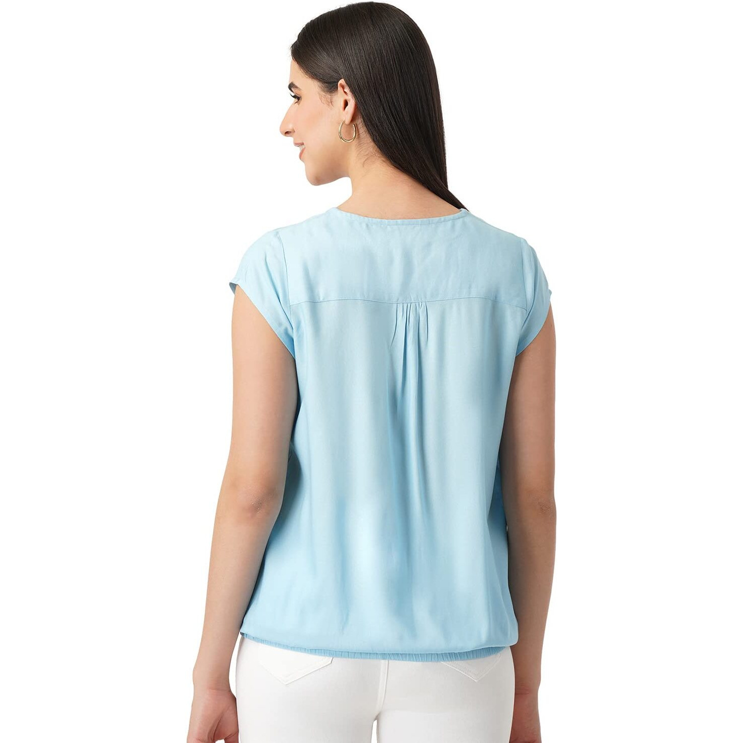 FYLTR Women's Solid Regular Fit Blouse (FYLSS23WB-024_Happy Hue Blue L)