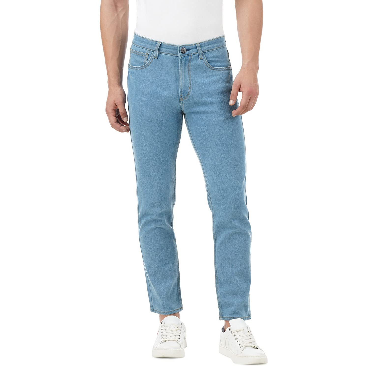 INKD Men's Contrast Stitch Stretchable Regular Fit Jeans