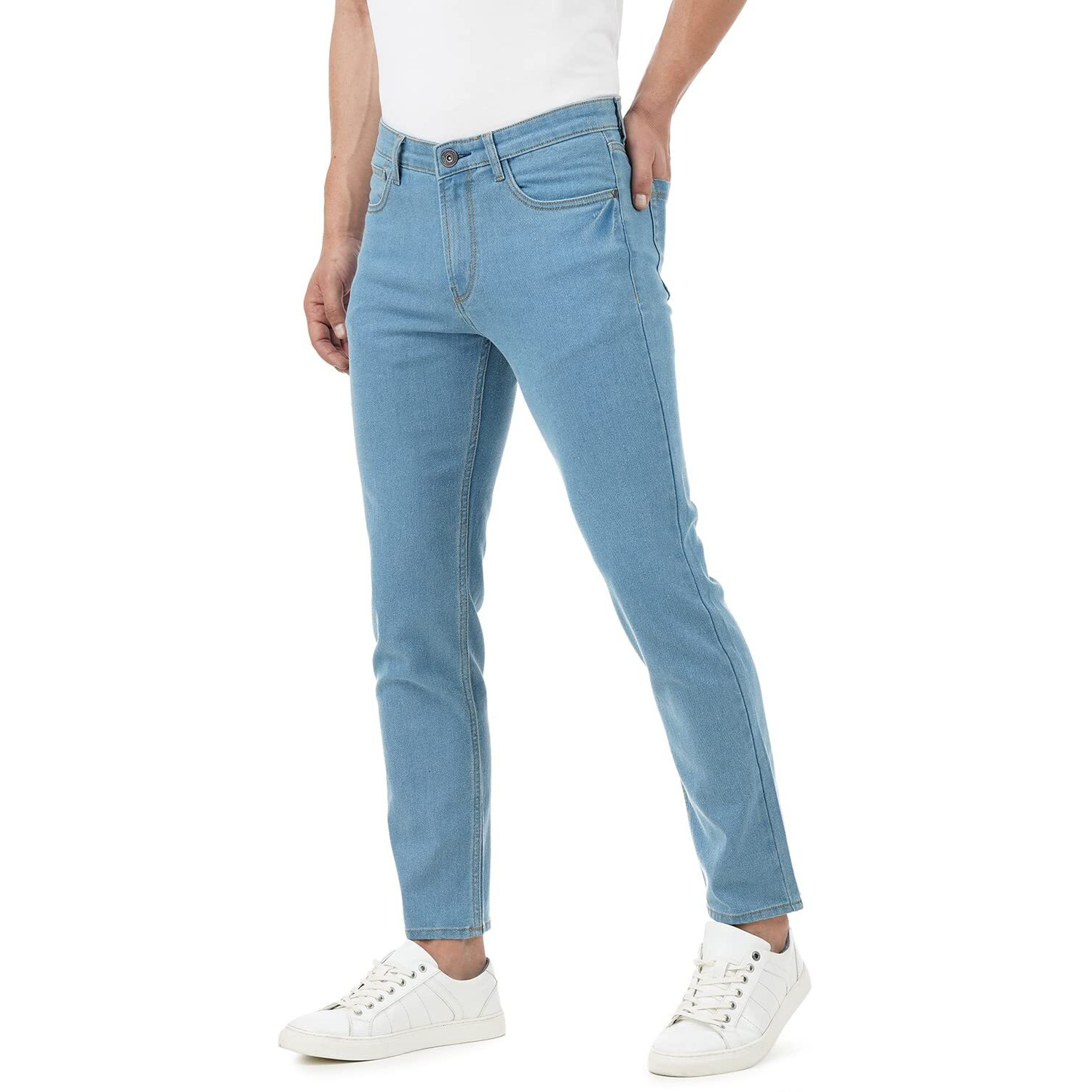 INKD Men's Contrast Stitch Stretchable Regular Fit Jeans