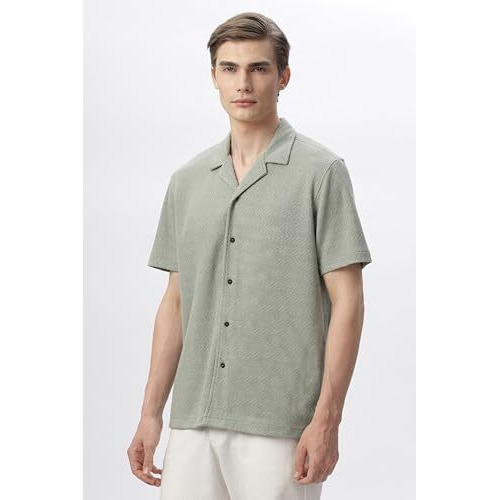 FYLTR Men's Regular Fit Knit Shirt (FYLSS24MKS-301_Olive Pop M)