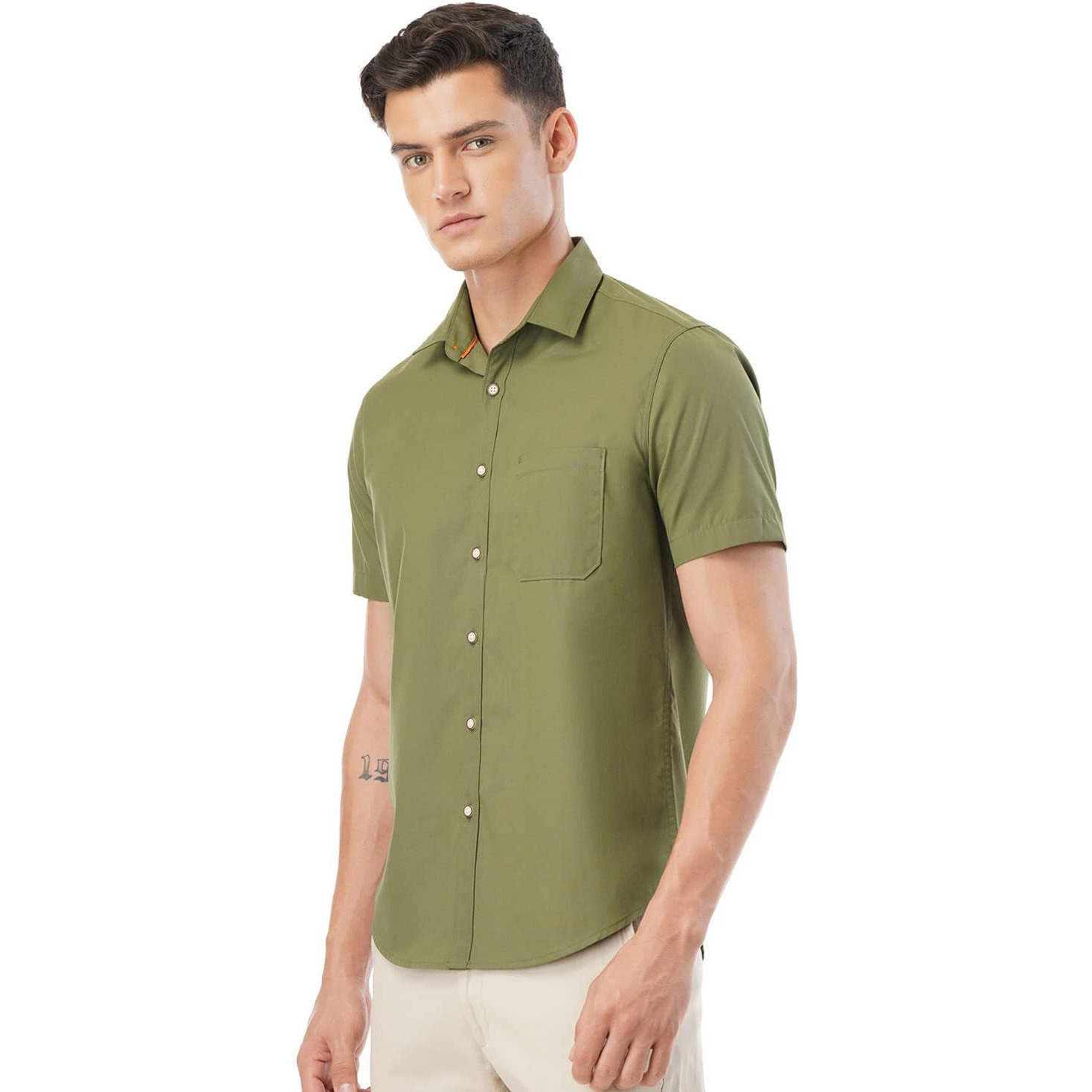FYLTR Men's Solid Regular Fit Shirt (FYLSS23MS-012_Mythical Olive L)