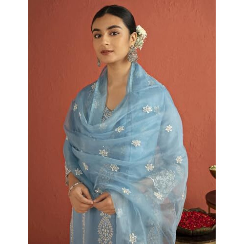 Kaari Rayon Staple 3 PCS Women Kurta Set (KAAAW26WSKD-82026_Jodhpur Blue