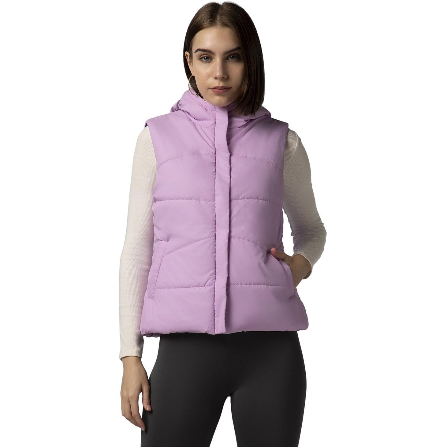 FYLTR Women's Sleeveless Puffer Jacket With Contrast Full Zipper - Hood With Contrast Lining | Side Pockets | Quilt Pattern | Casual Winterwear For Women