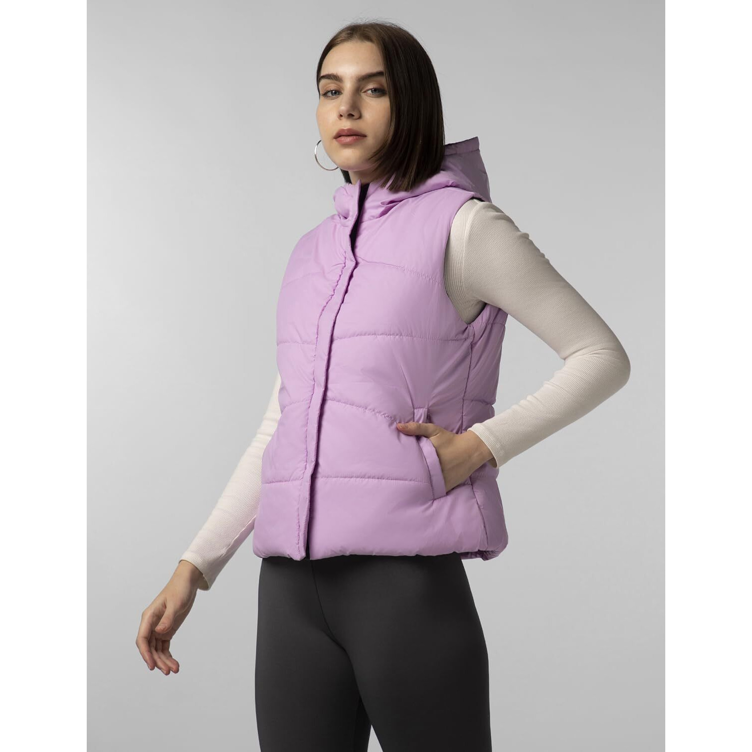 FYLTR Women's Sleeveless Puffer Jacket With Contrast Full Zipper - Hood With Contrast Lining | Side Pockets | Quilt Pattern | Casual Winterwear For Women
