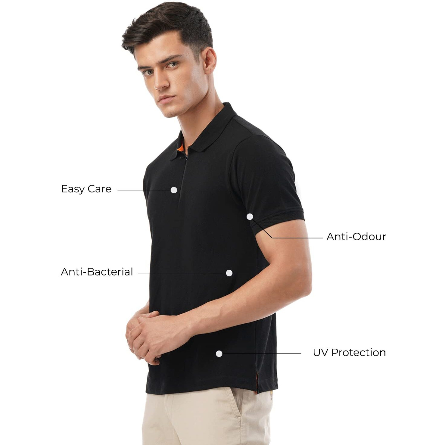 FYLTR Men's Solid Regular Fit Polo Shirt (FYLSS23MP-006_Midnight Noir L)