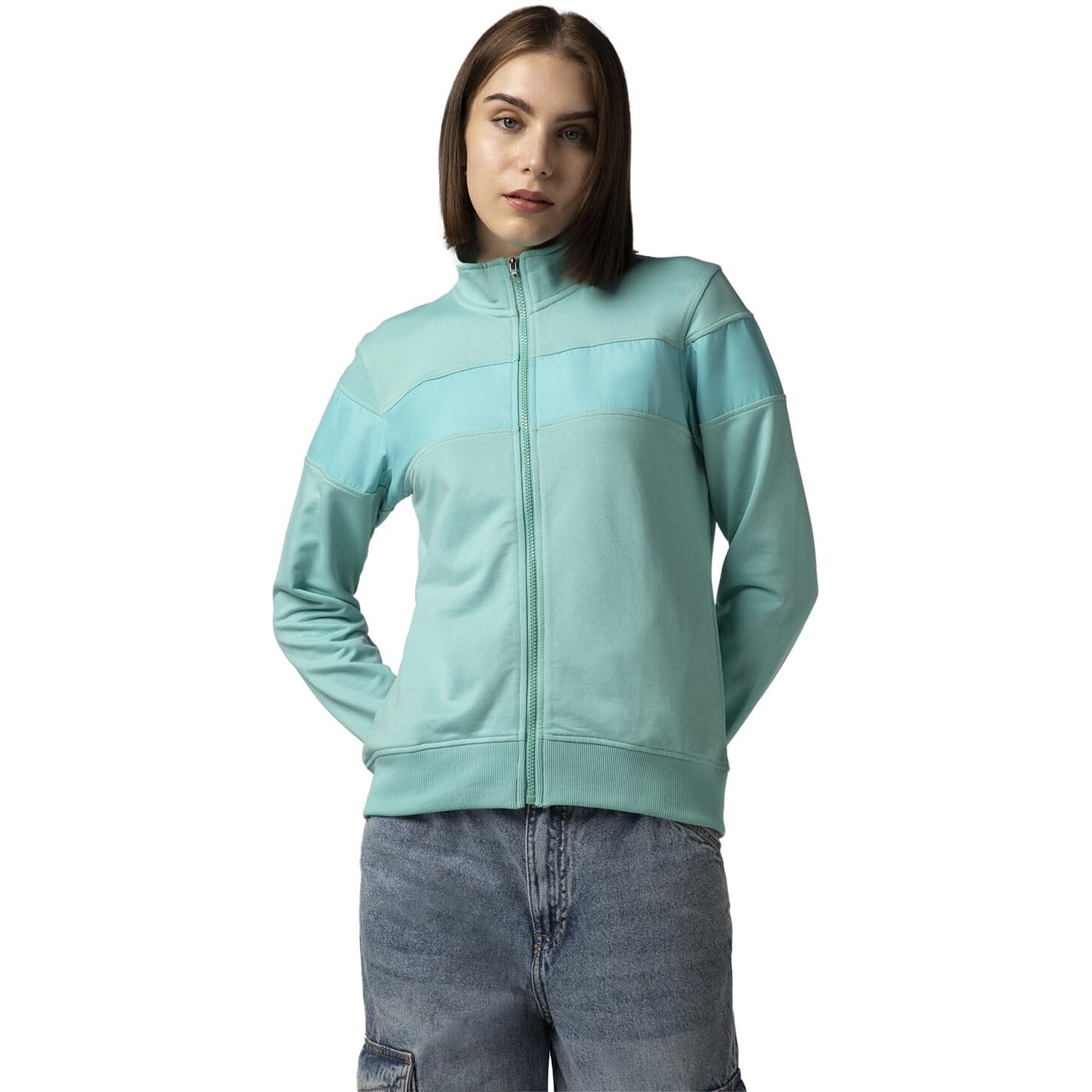 FYLTR Women's Casual Stand Collar Jacket With Cut and Sew Panel - Full Zip Closure | Side Pockets | Rib Hem & Cuff | Casual Winterwear For Women