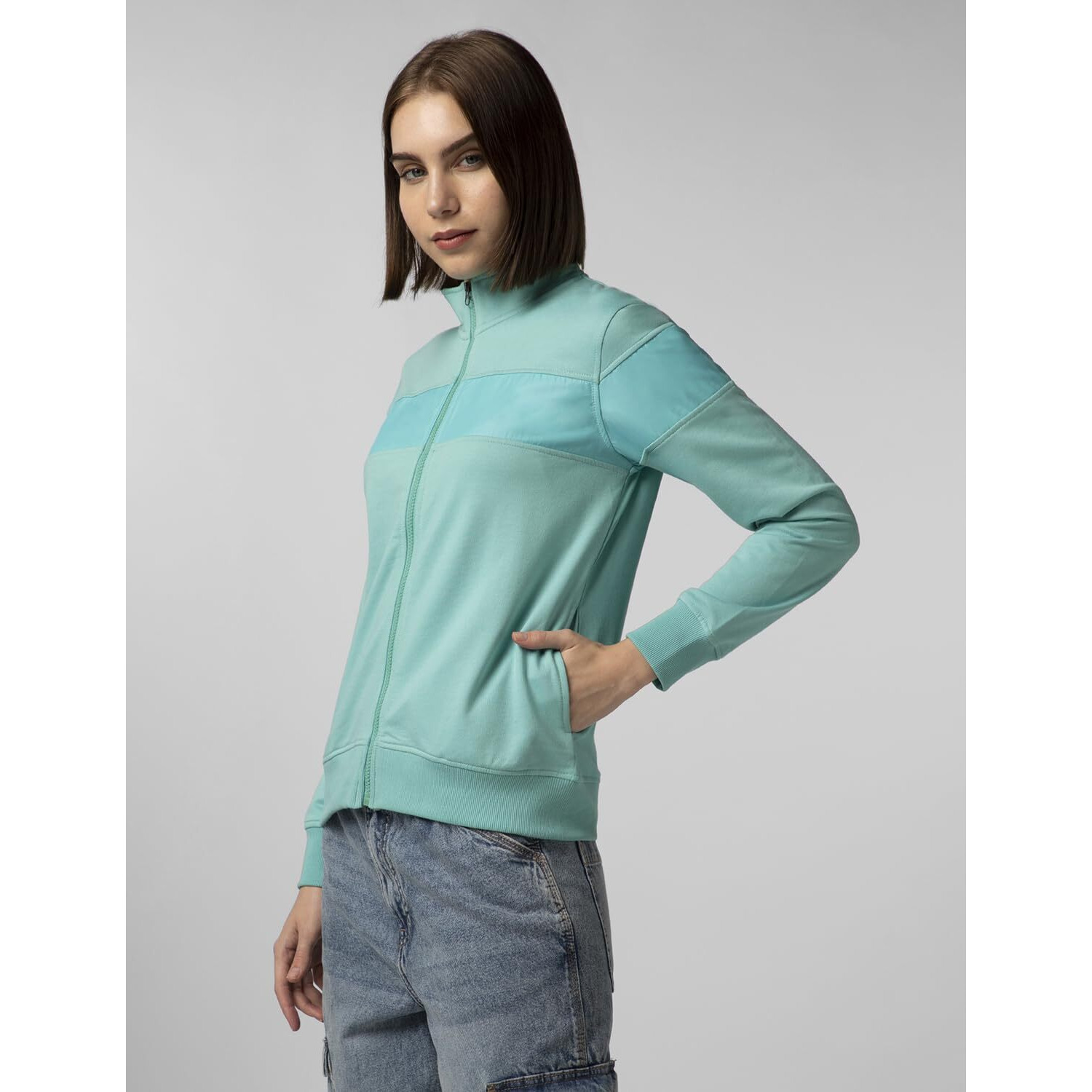 FYLTR Women's Casual Stand Collar Jacket With Cut and Sew Panel - Full Zip Closure | Side Pockets | Rib Hem & Cuff | Casual Winterwear For Women