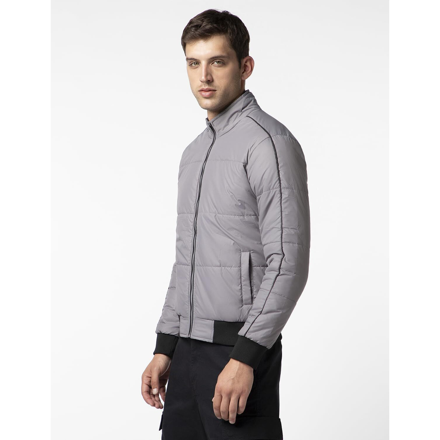 FYLTR Men's Lightweight Winter Puffer Jacket with Contrast Piping Detail - Stand Collar | Full Zipper | Side Pockets | Ribbed Hem & Cuff