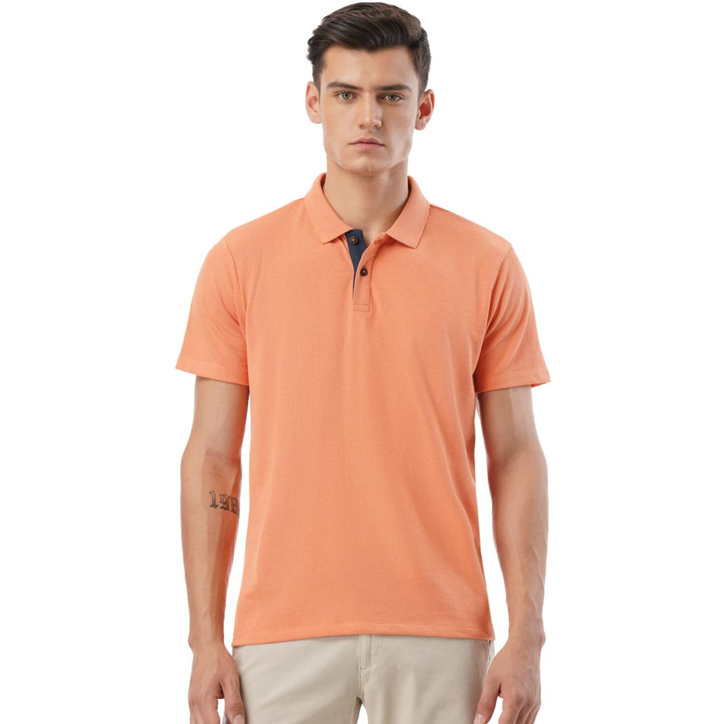 FYLTR Men's Solid Regular Fit Polo Shirt (FYLSS23MP-005_Peach Perfect L)