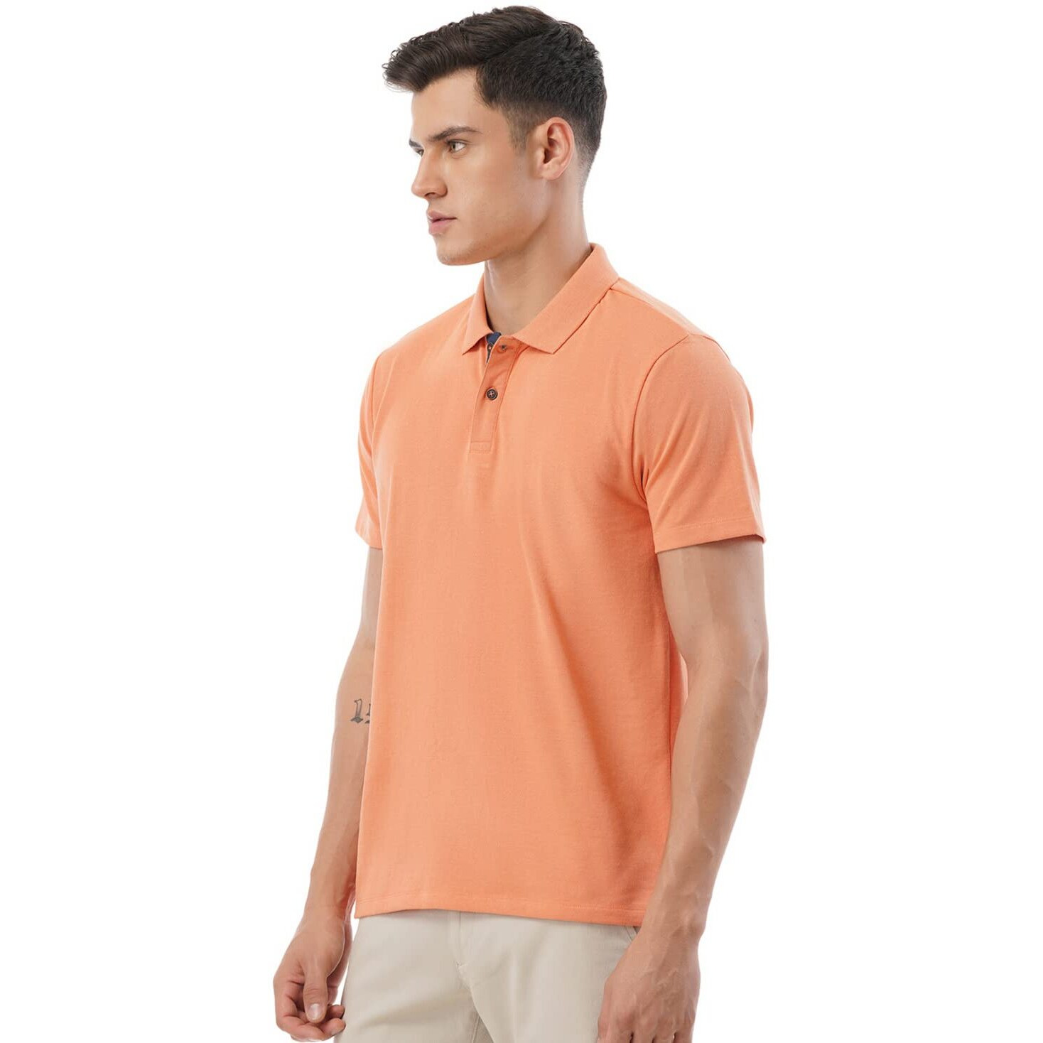 FYLTR Men's Solid Regular Fit Polo Shirt (FYLSS23MP-005_Peach Perfect L)