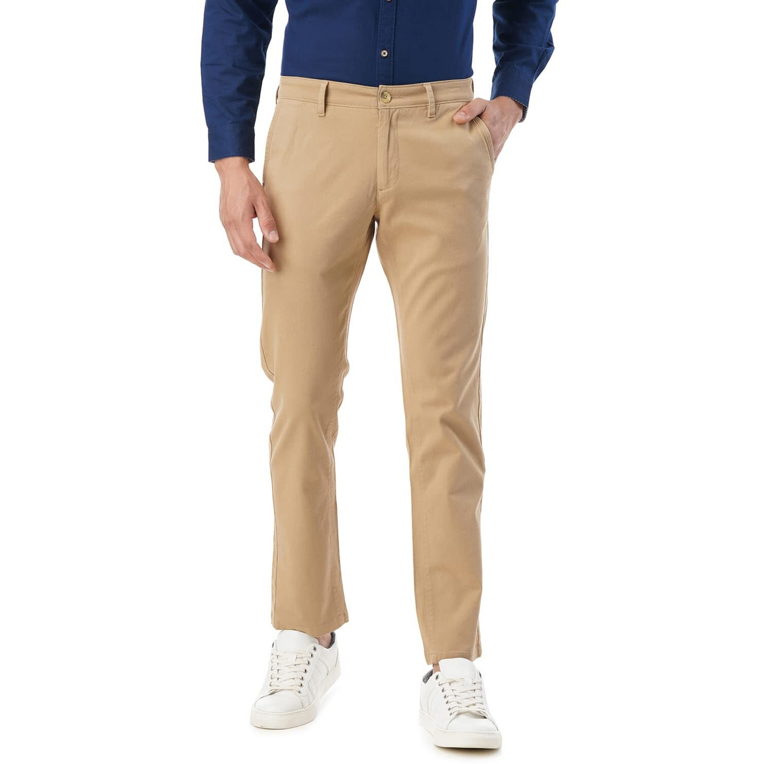 FYLTR Men's Straight Fit Stretch Cotton Khaki Trousers - Soft Handfeel