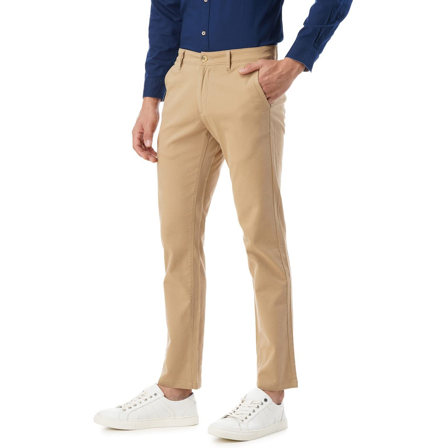 FYLTR Men's Straight Fit Stretch Cotton Khaki Trousers - Soft Handfeel