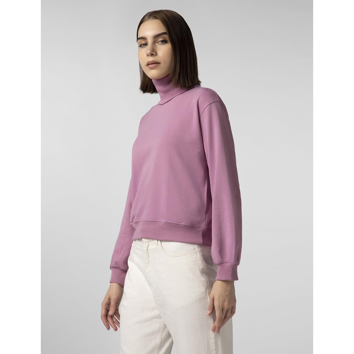 FYLTR Women's Drop Shoulder Boxy Fit Sweatshirt with Turtle Neck & Balloon Sleeve Peony Pink