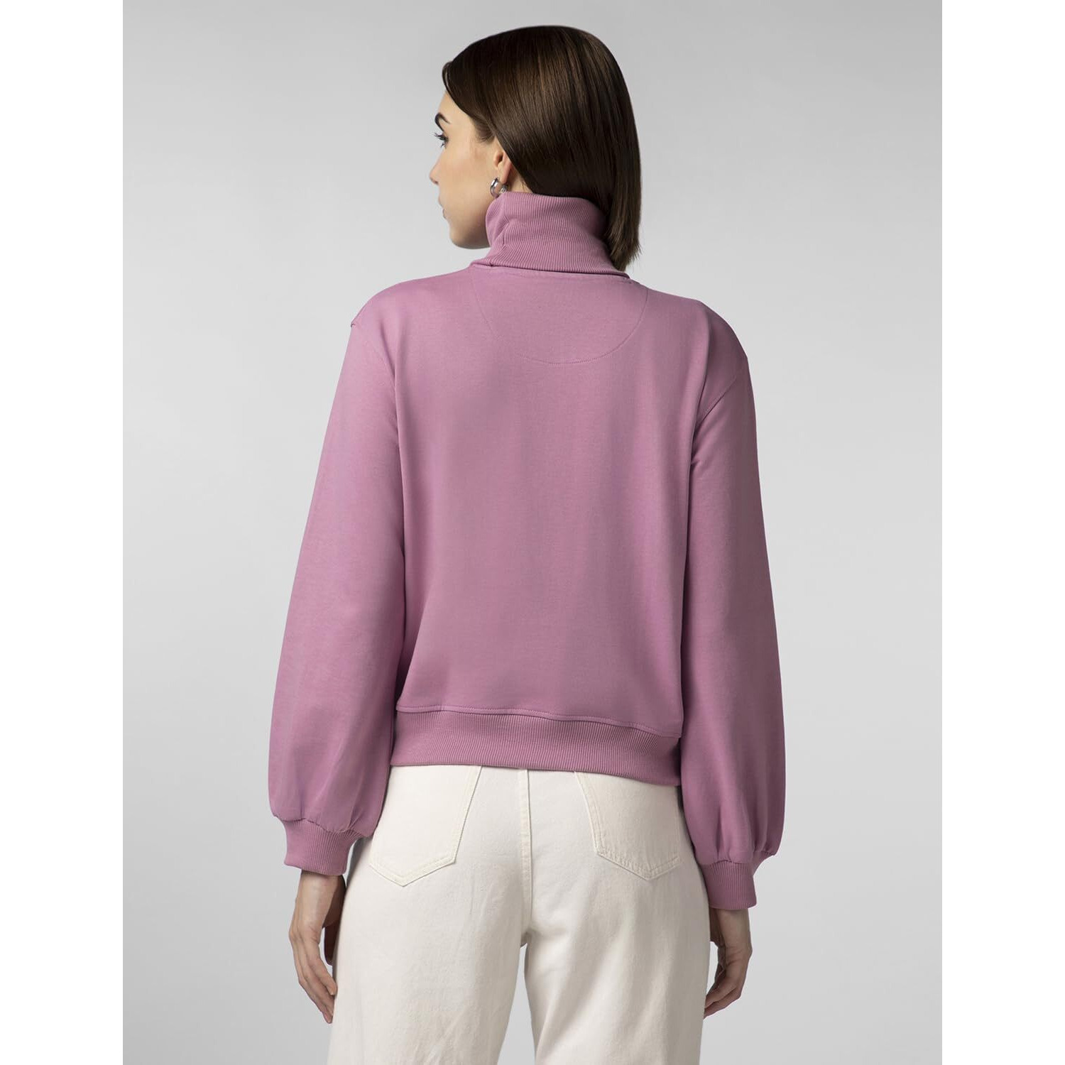 FYLTR Women's Drop Shoulder Boxy Fit Sweatshirt with Turtle Neck & Balloon Sleeve Peony Pink
