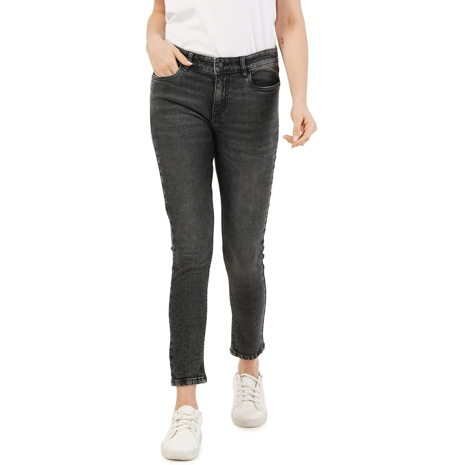 INKD Women's Airflex Skinny Fit Jeans -Lightweight & Stretchable (Grey Grounds, 30)
