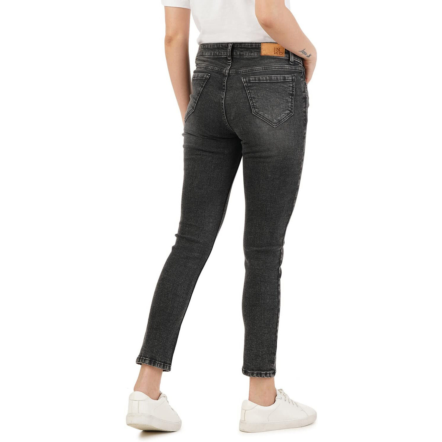 INKD Women's Airflex Skinny Fit Jeans -Lightweight & Stretchable (Grey Grounds, 30)